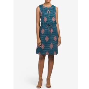 Lucky Brand Tribal Teal/Orange/Black Drawstring Shift Dress